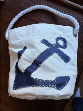 Nautical Anchor Canvas Bucket Bag - White & Navy